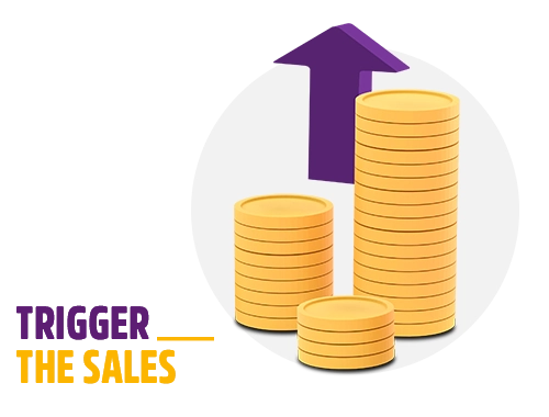 Steigerung der Verkaufszahlen: Stapel Münzen mit wachsendem Pfeil.